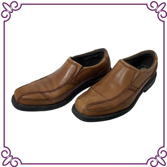 Rockport Men's Brown Leather Loafers Slip On Dress Shoes Sz 8 - Picture 1 of 8